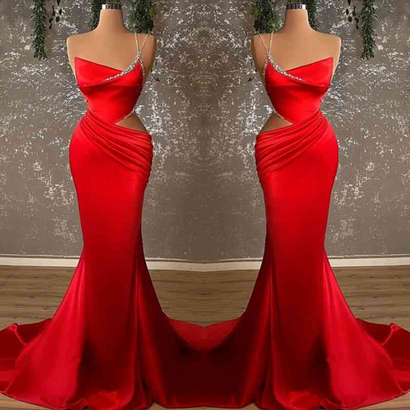 Bellasprom One Shoulder Red Prom Dresses Sleeveless With Beads Long