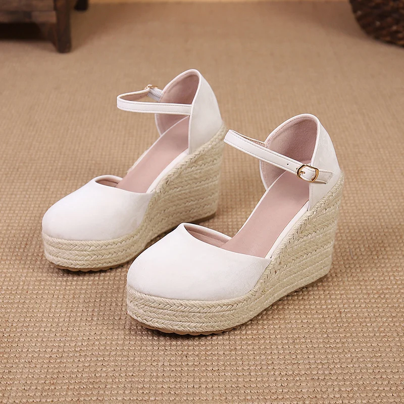 Wongn Wongn And Autumn New Wedge Heel Thick Bottom High Heel Hollow Women's Single Shoes Straw Woven Hemp Rope Bottom