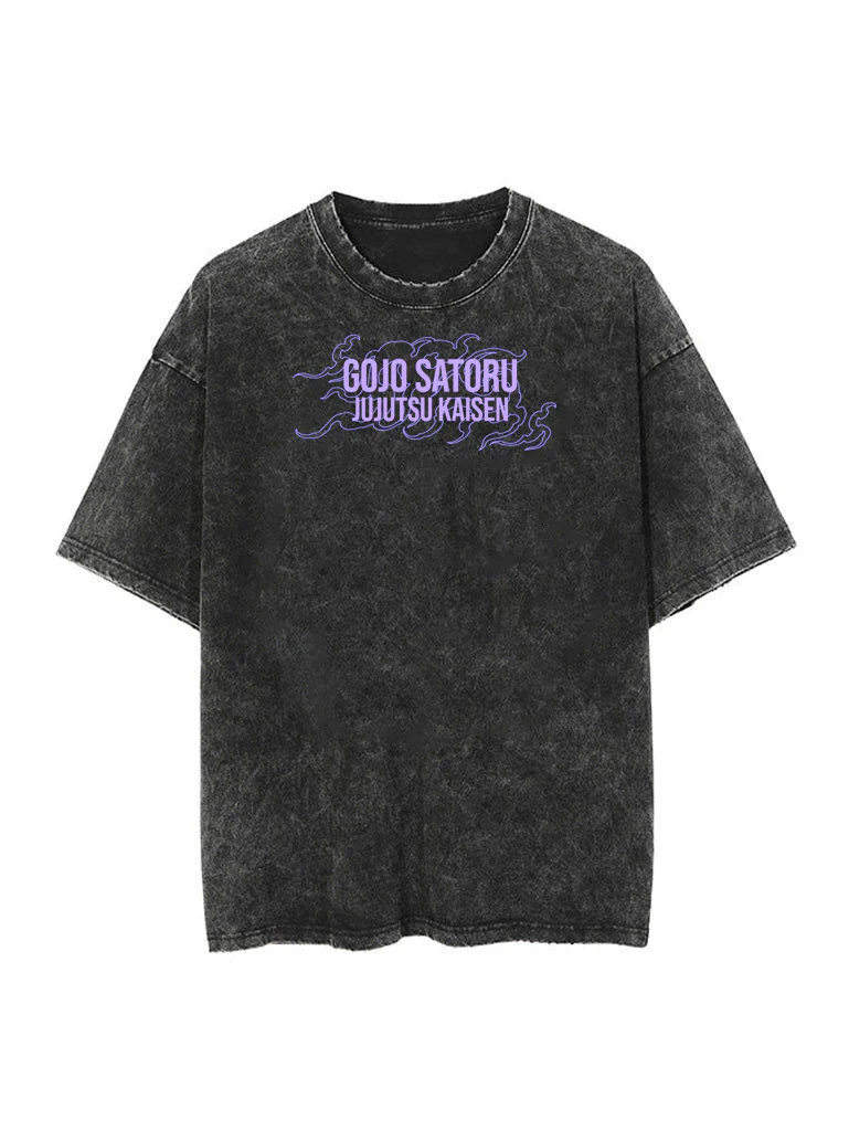 Casual Batik Washed Anime Gojō Satoru Print T-Shirt