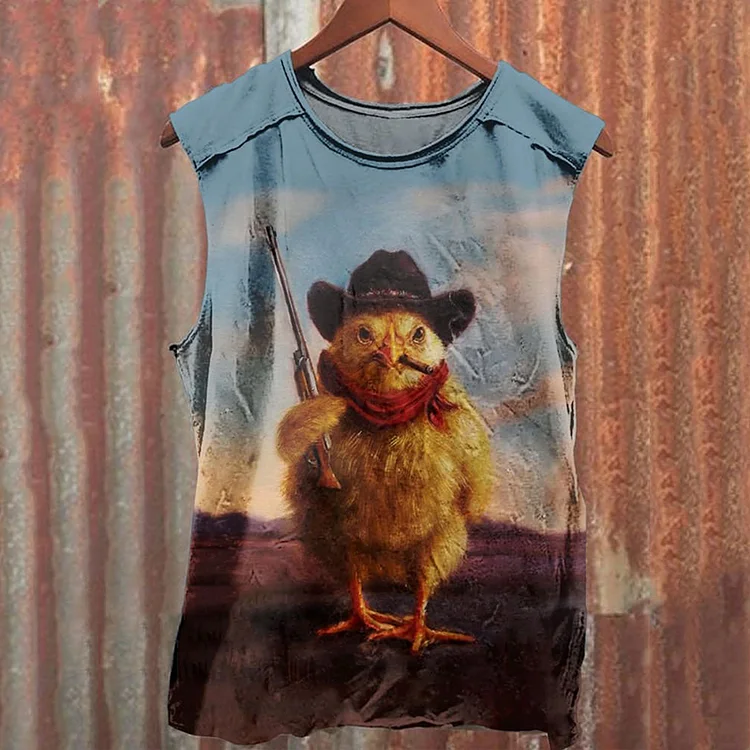 Comstylish Unisex Vintage Funny Cowboy Chicken Print Tank Top