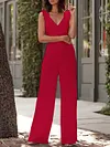 Solid Color V-Back Falbala Loose Casual Jumpsuit