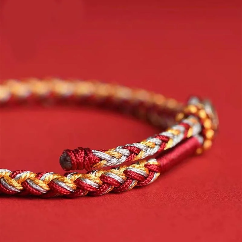 Handmade 925 Sterling Silver Year of the Dragon Chinese Zodiac Natal Buddha Protection Rope Bracelet