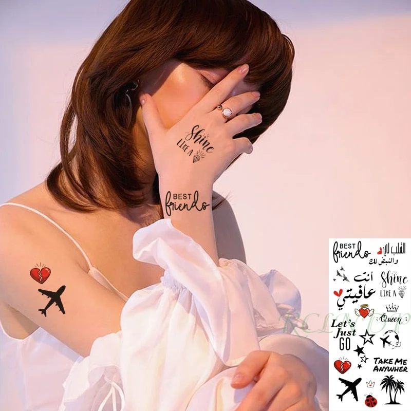 Waterproof Temporary Tattoo Sticker Cute Love Bird Leaf Crow Arabic Script Fake Tatto Flash Hand Arm Art Tatoo for Women Men