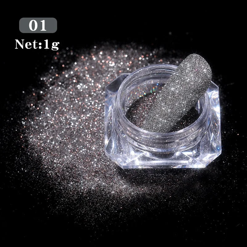 1 Box Reflective Glitter Powder On Nails iridescent Gray Shining Chrome Nail Powder sparkle Flakes For  Pigment Decoration