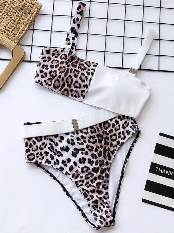 Empire Leopard Stitching Bikini Swimsuit