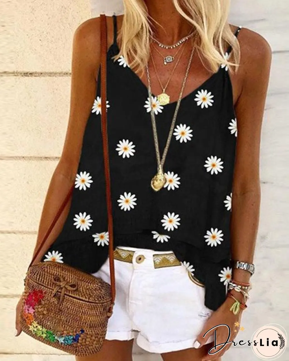 Floral Spaghetti-Strap Vintage Shirts & Tops