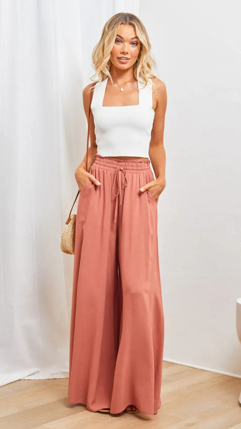 Brownm High Waist Wide Leg Loose Fashionable Women's Trousers