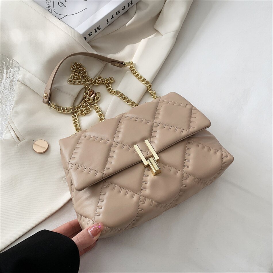 Mongw Brand Women's Messenger Bag Designer Quilted Lingge PU Leather Shoulder Bags for Women Fashion Chains Purses and Handbags