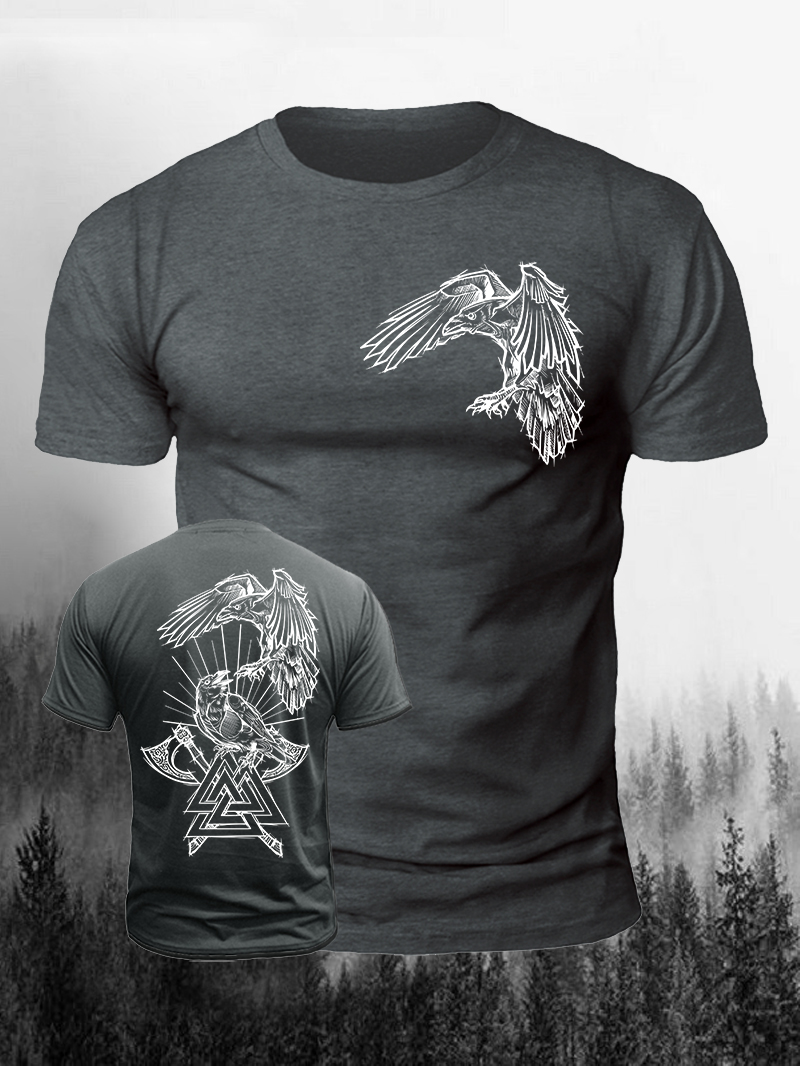 Men's Crow Triangular Symbol Axe Print Casual Short Sleeve T-shirt