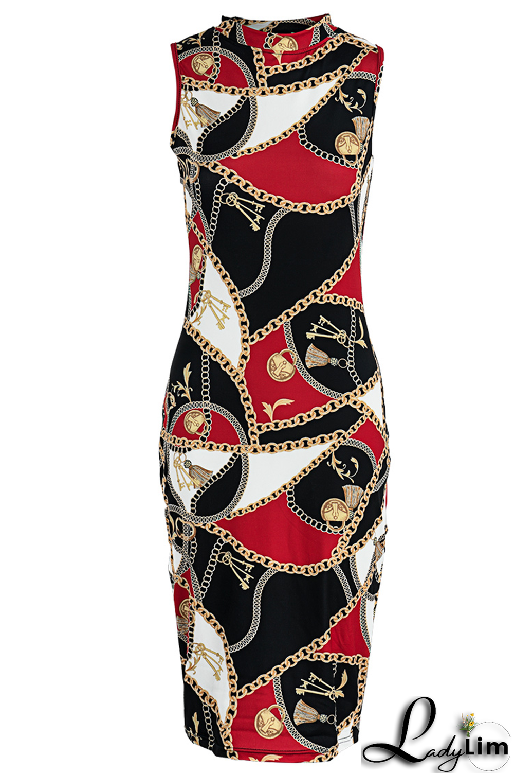 Yellow Casual Print Split Joint Half A Turtleneck Pencil Skirt Dresses