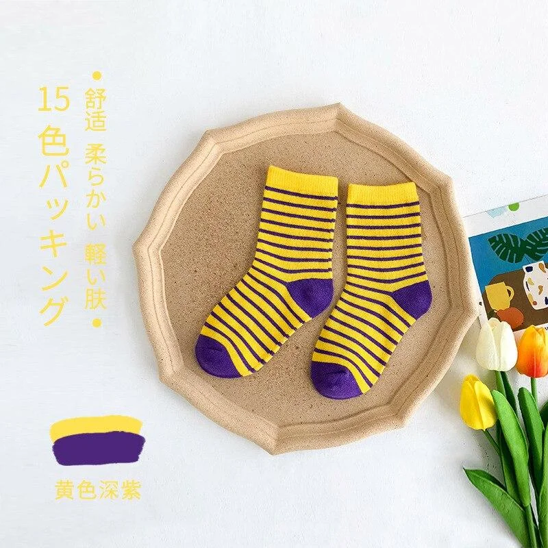 YWHUANSEN 1 to 12 Yrs 15 Colors Spring Summer Striped Short Socks For Children Cotton Kids Socks Colorful Knitted Socks Boy Girl