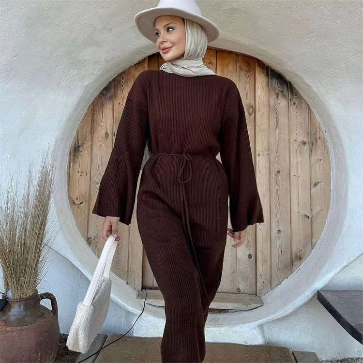 Ootddress Knitwear Lace-Up Casual Dress Sweater For Women Ribbed Fashion Bandage Elegant Knit Autumn Dress Ladies Bandage Dress New