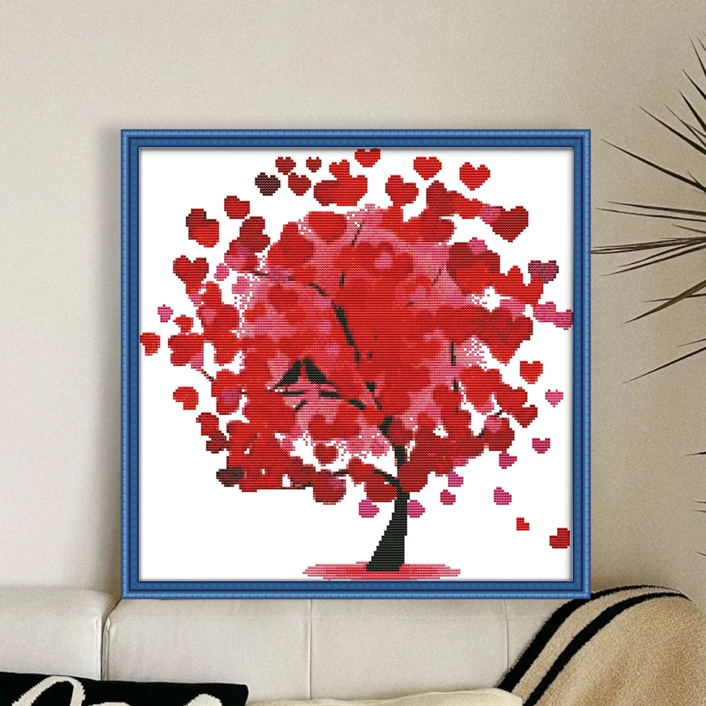 DIY Stamped Cross Stitch 14CT Partial Embroidery 38*38cm - Happy Tree