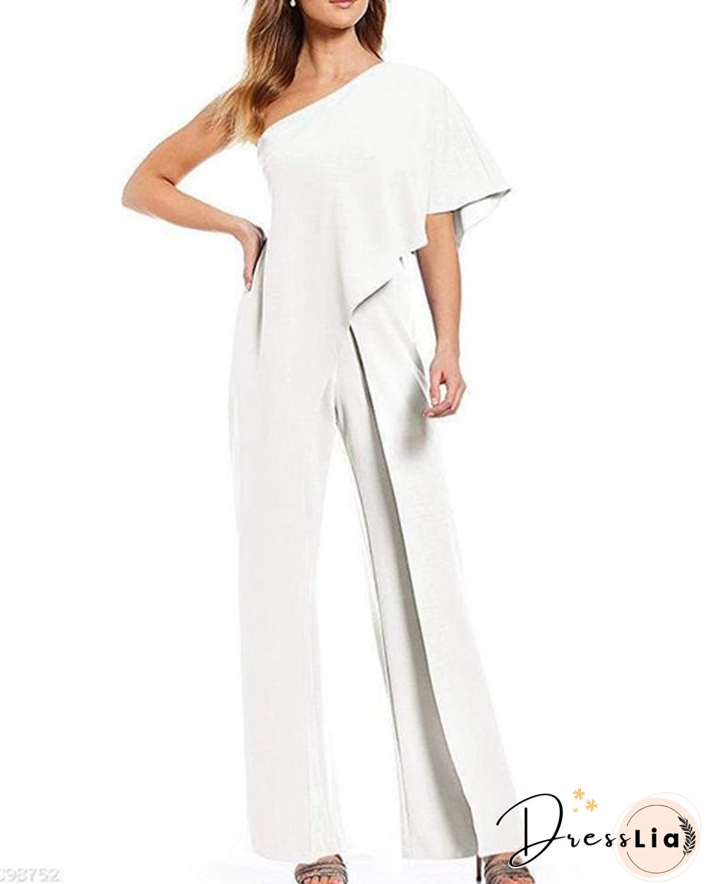One Shoulder Solid High Waist Wide Leg Black Elegant Jumpsuit
