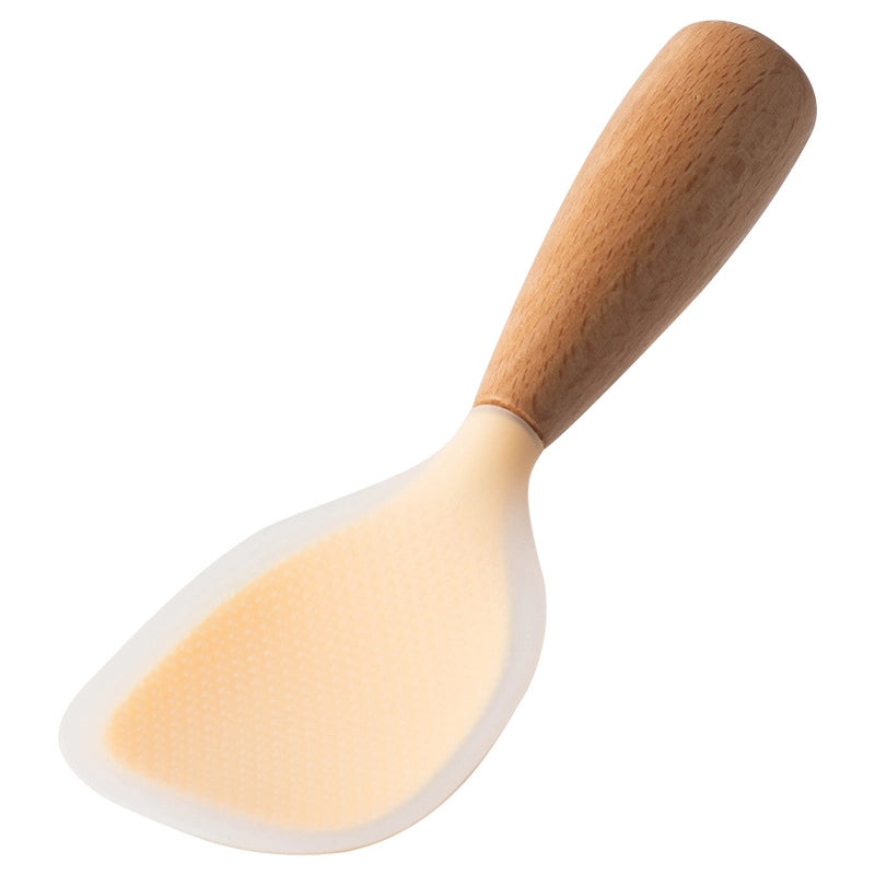 Non-slip Heat-resistant Wooden Handle Vertical Silicone Rice Spoon Rice Cooker Spoon Non-stick Rice Spoon