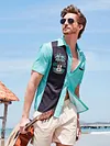 Casual Hawaiian Coconut Guitar Stitching Men's Large Shirt