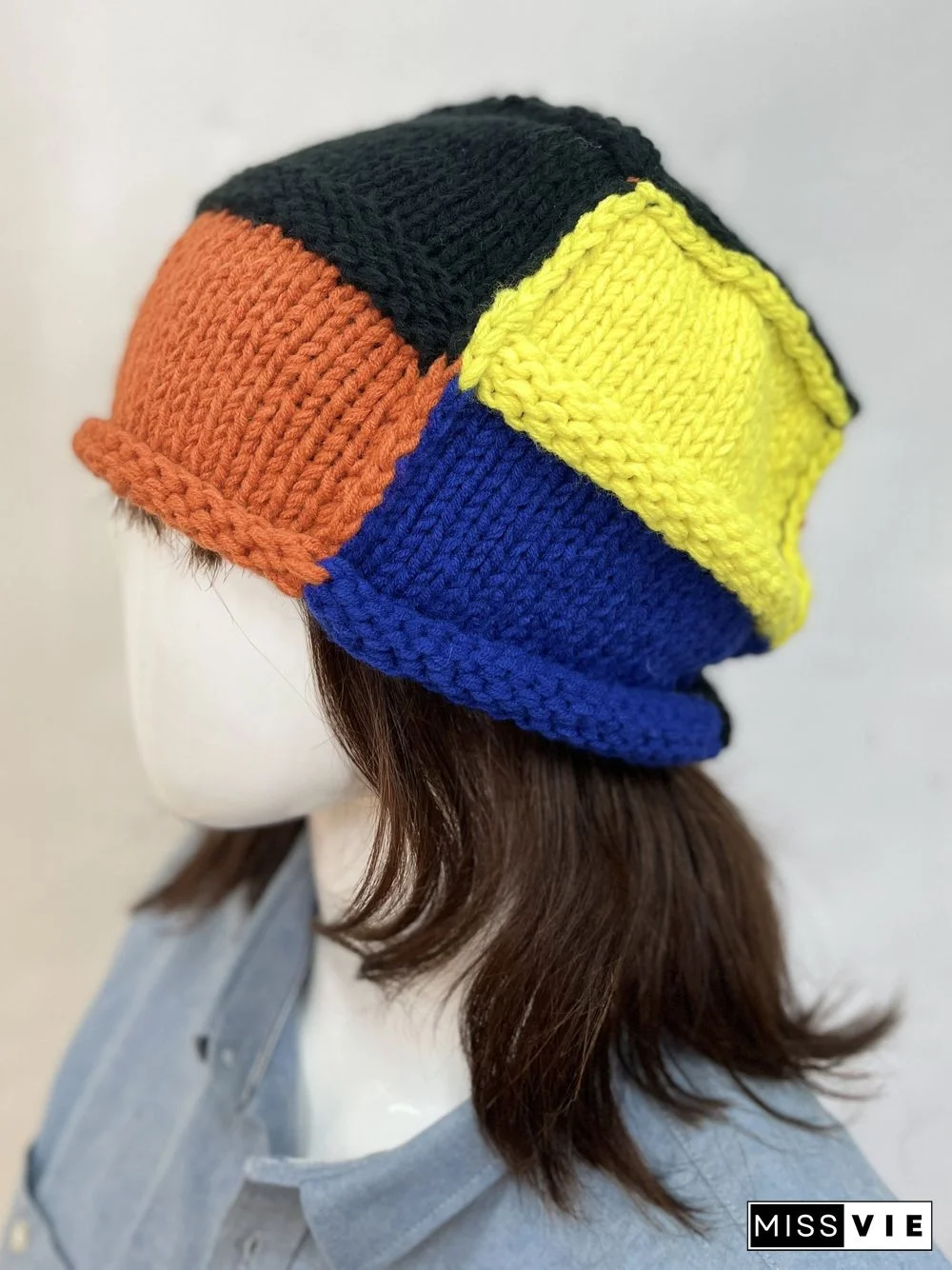 Casual Contrast Hand Knitted Beanie Loose Hat