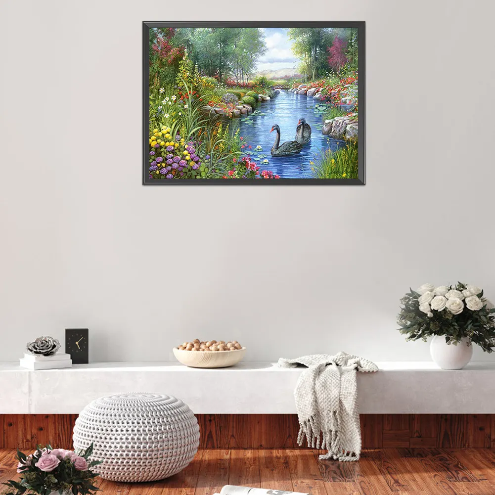 Full Printed Cross Stitch 11CT Cotton - Swan Lake(50*36cm)