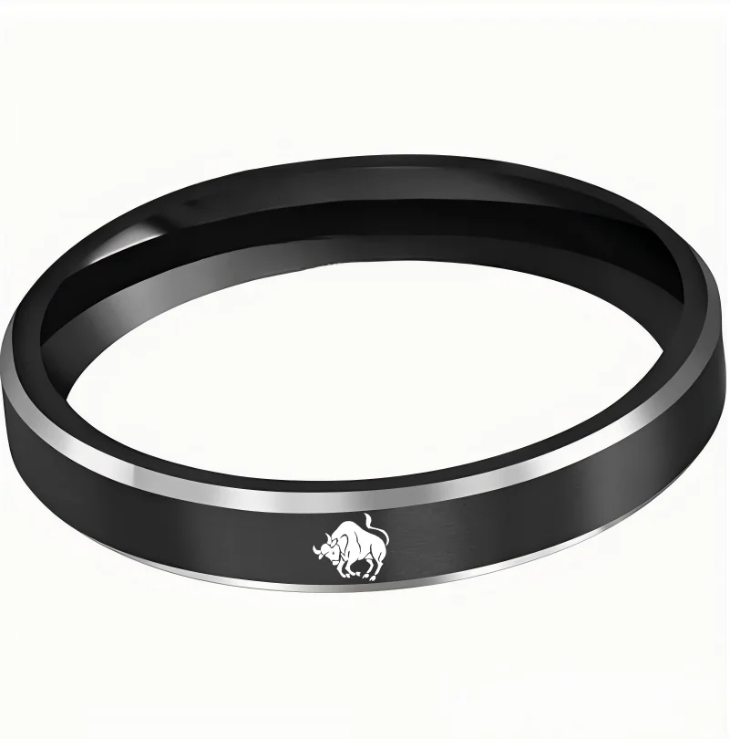Mens Womens Black Taurus Tungsten Carbide Rings Black Edges and Laser Etched Wedding Bands Comfort Fit 4MM 6MM 8MM Width