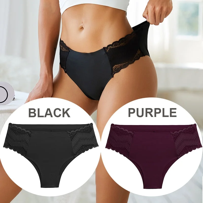 FINETOO 2PCS/Set Seamless Women Pantys Girls Lingerie High Waisted Lace Woman Briefs 8 Solid Colors S-XL Sexy Underpants Women