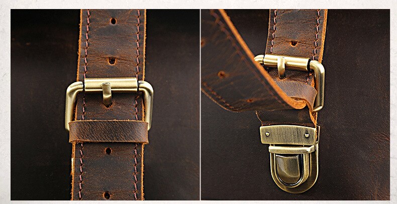 Buckle of Woosir Genuine Leather 17" Laptop Backpack Travel Roll Top Rucksack