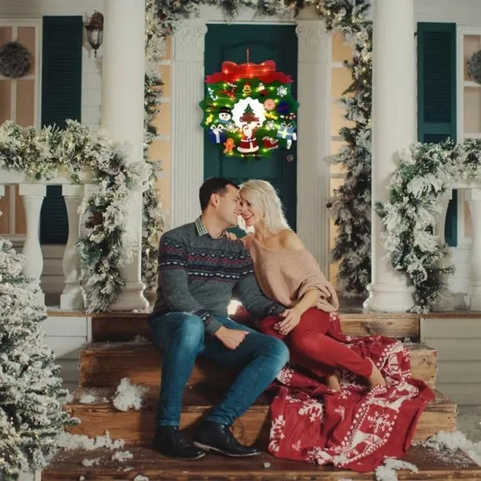 Felt Christmas Wreath with LED Light Door Wall Hanging Christmas Decoration Kit