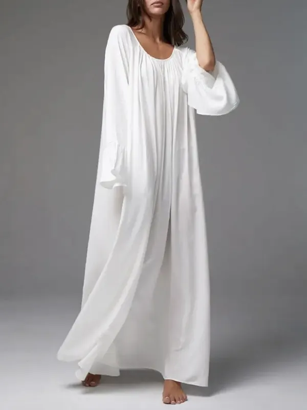 Contrast Round Neck Flare Sleeve Maxi Dress main image 1