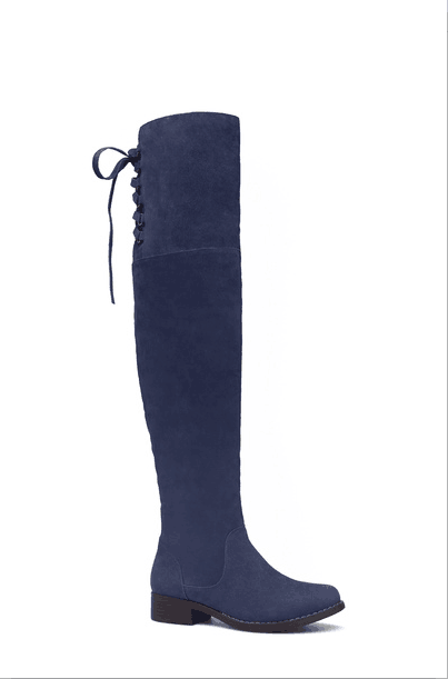 Navy Knee Boots with Back Lace up Vdcoo