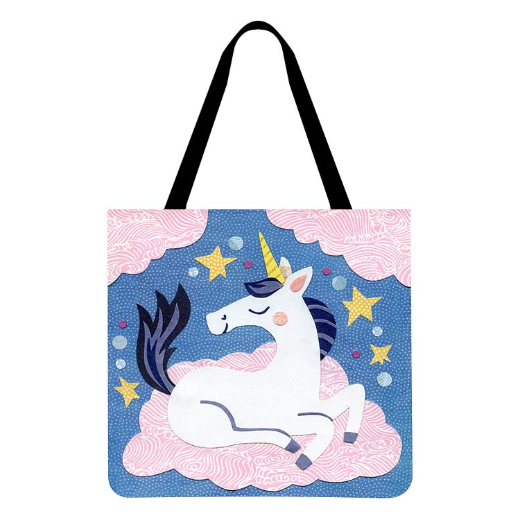 【ONLY 1pc Left】Linen Tote Bag - I Love Unicorns Cartoon