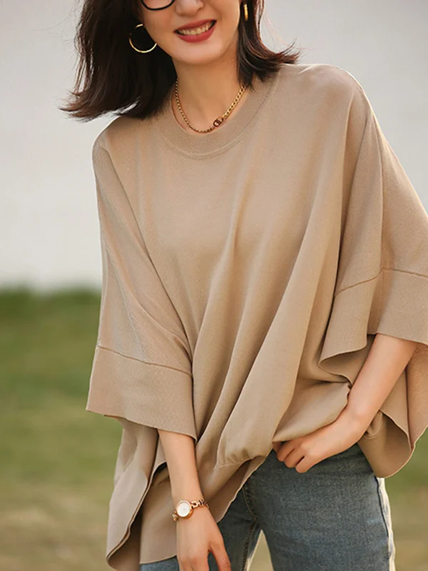 Stylish Pure Color Batwing Sleeves Shirts Tops