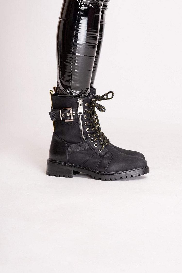 Gracie Black & Yellow Lace Up Boots Katch Me
