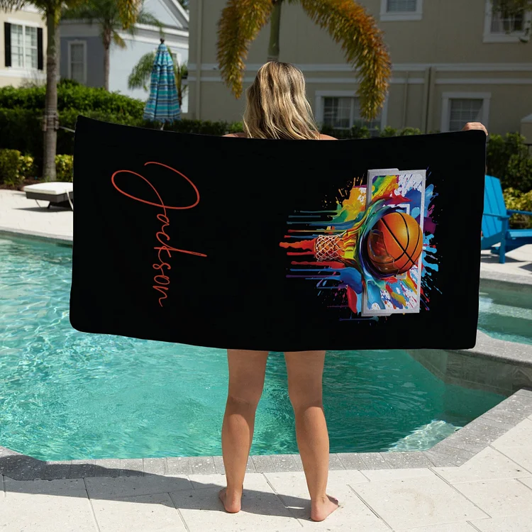 Basketball Beach Towel, Basketball Coach Gift, Personalized Basketball Team Gift | DYTowel 545