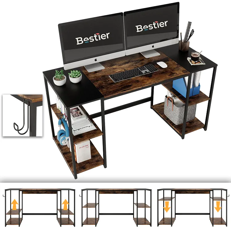 Bestier 55 Inches Computer Desk PC Laptop Table with 4 Storage Shelves in Rustic Brown