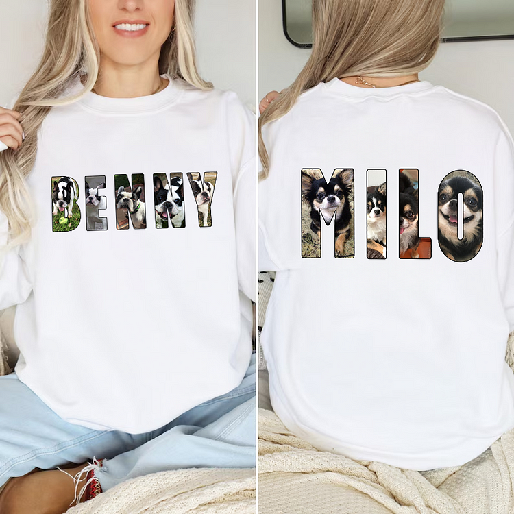 Custom Pet Photo and Name Sweatshirt Hoodie T-shirt, Front & Back Printed
