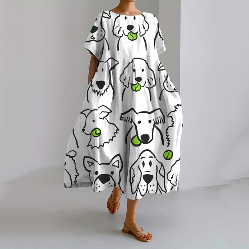 Women's Funny Dog Print Casual Loose Midi Dress wearshes