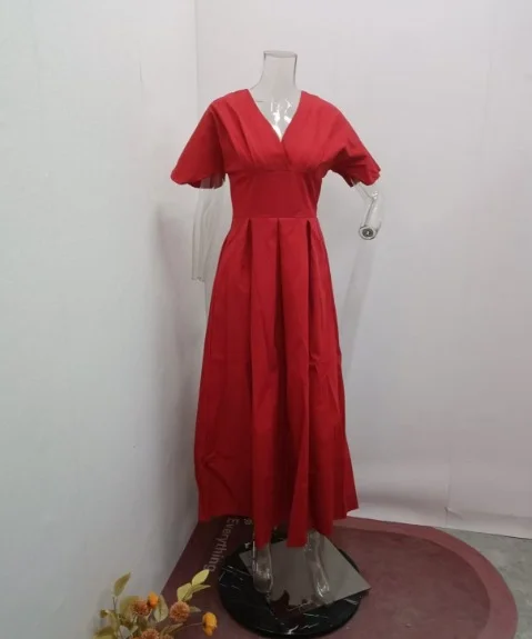 Toloer Toloer Summer New Solid Color Princess Sleeve High Waist Temperament Elegant Big Hem Long Dress-Outfit Ideas