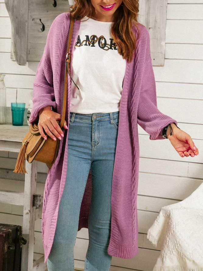Casual Plain Long Sleeve Jacquard Coats