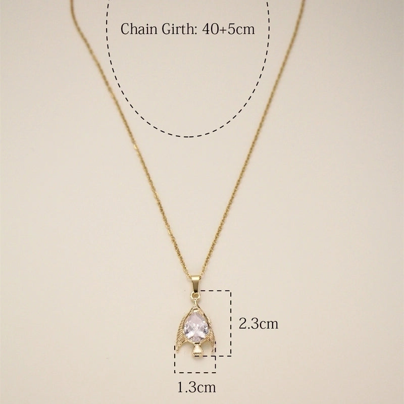 Copper Inlay Fish Zircon Pendant Necklace