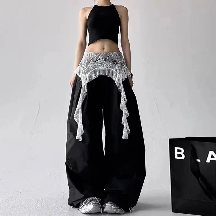Lace Patchwork Wide Leg Pants
