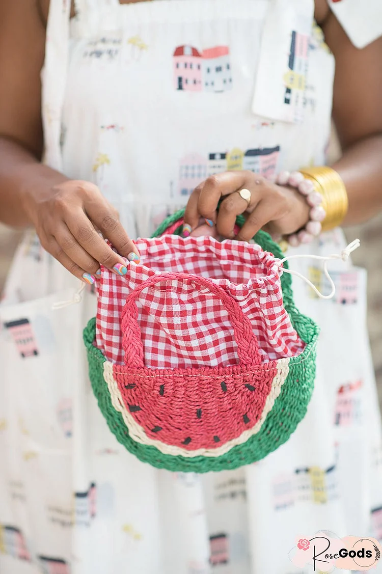 Watermelon Orange Straw Tote Bag