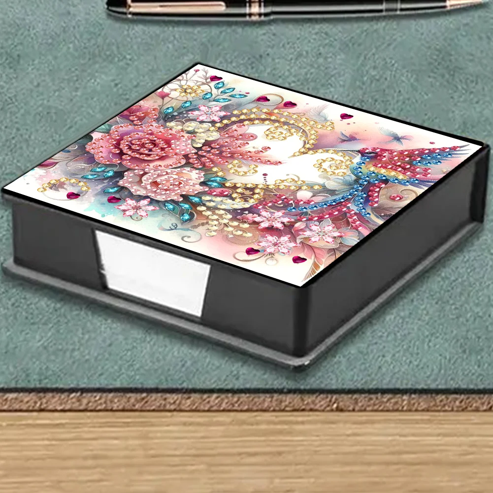 PU Flower Bird Diamond Painting Notecard Box with 160 Sheets of Paper