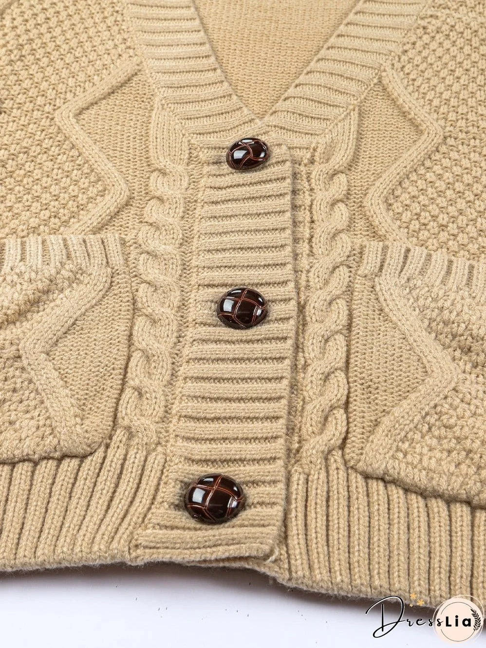 Cozy Beige V-Neck Knit Cardigan with Front Buttons