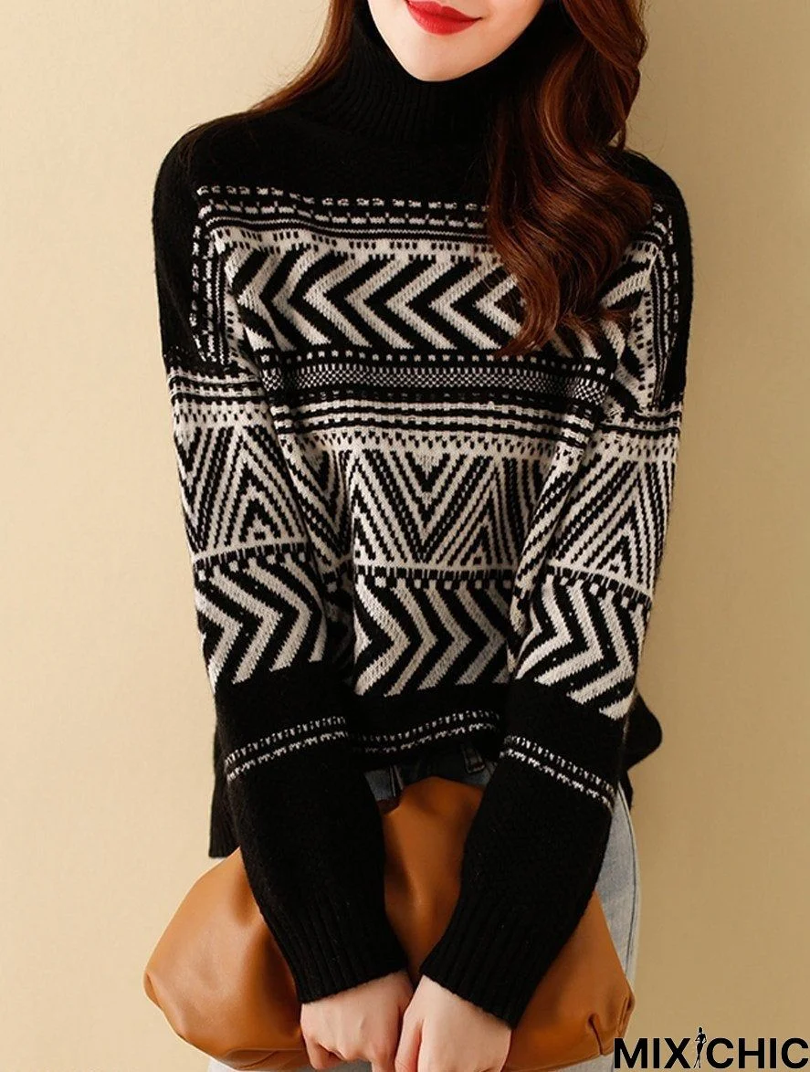 Vintage High Neck Loose Knit Sweater