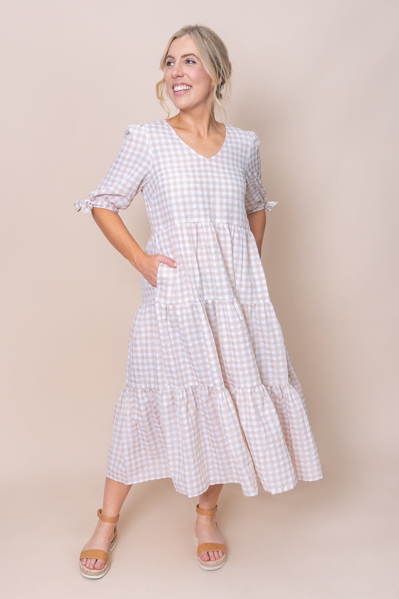 Romy Midi Dress in Beige