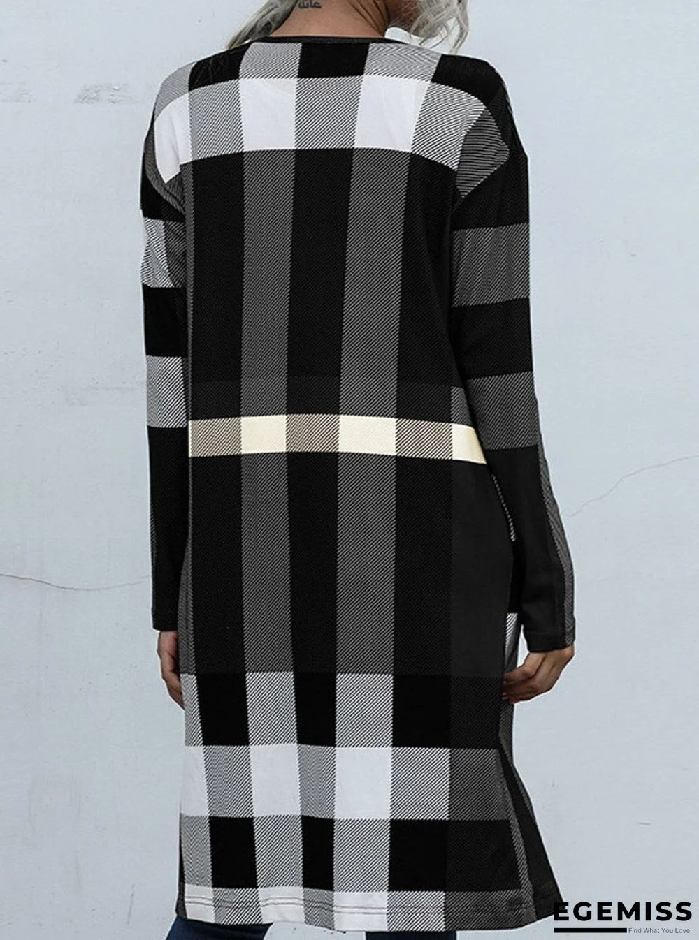 Casual Plaid Stitching Buttonless Long-Sleeved Cardigan | EGEMISS