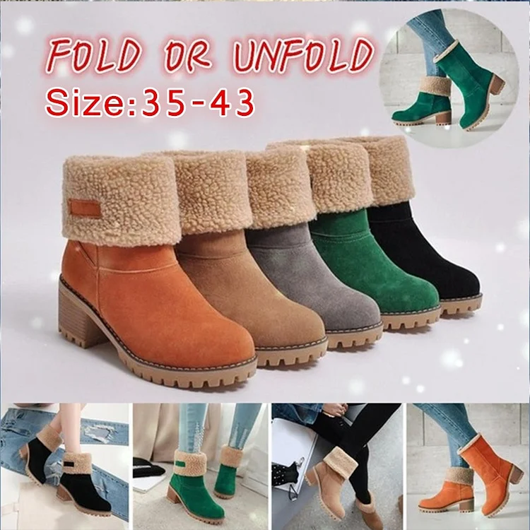 Women warm square outlet heels ankle snow boots