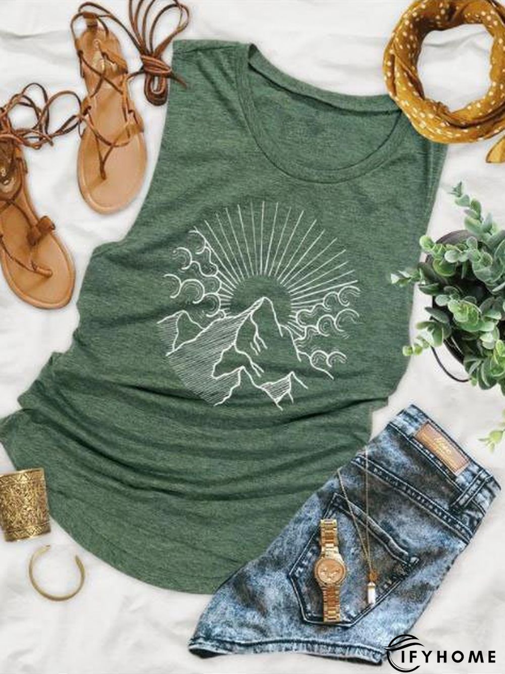 Casual Geometric Crew Neck Sleeveless shirt & Top | IFYHOME