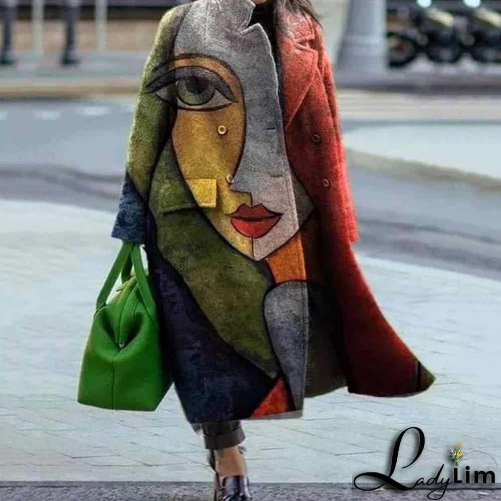 Fall Women's Long Sleeve Turndown Collar Jacket Printed Coat