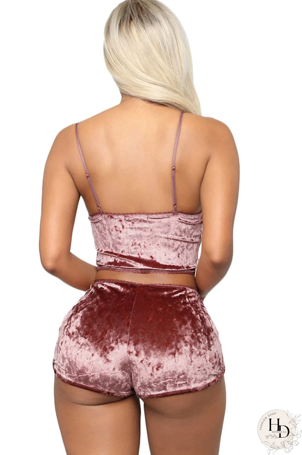 Pink Polyester Sexy Solid Two Piece Suits Straight Sleeveless