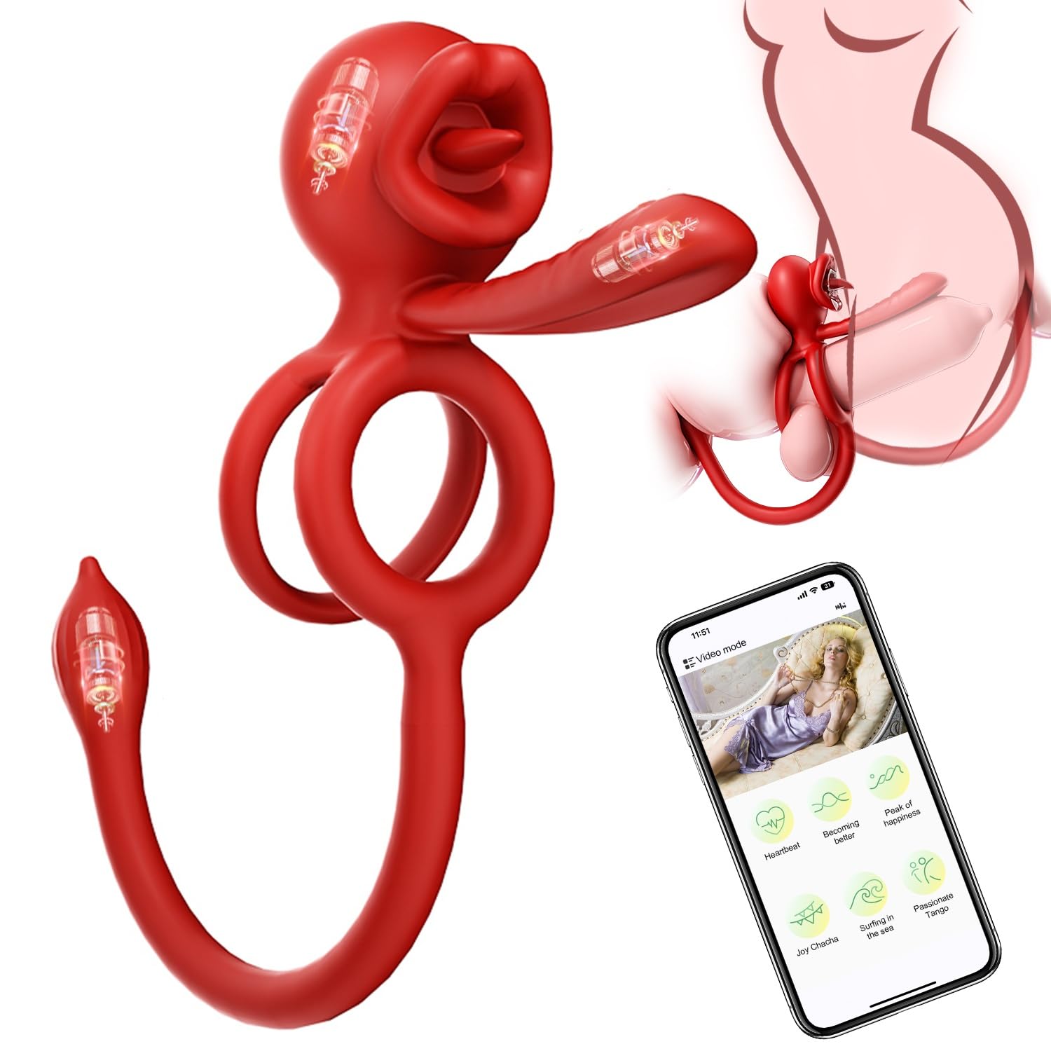 Vibrating Cock Ring Couple Sex Toys, 3-in-1 Dual Penis Ring Vibrator - Rose Toy